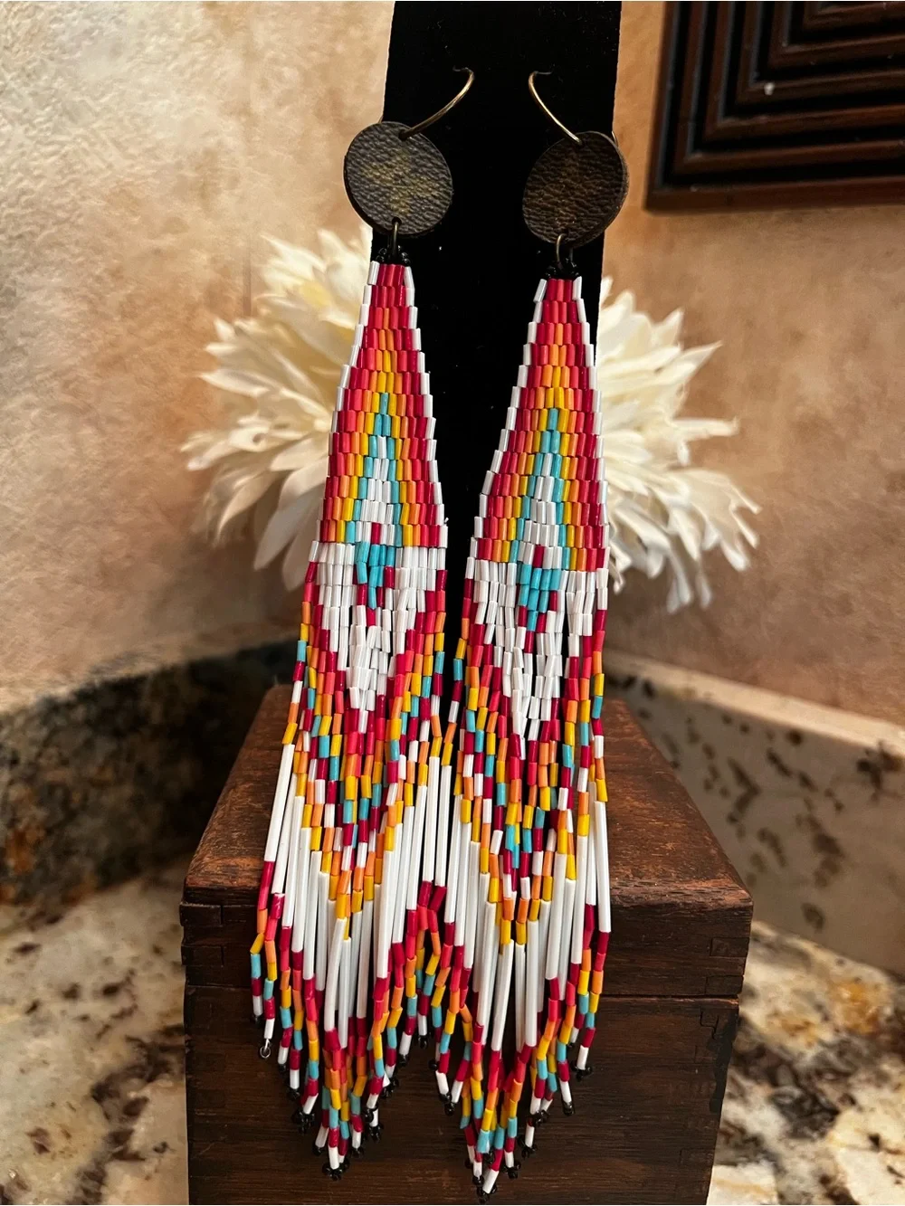 Handmade Beaded Fringe Statement Earrings | Boho Western | 10” Long